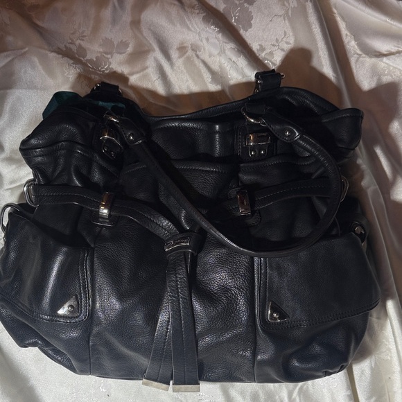 b. makowsky Black Leather Large Shoulder Bag - Picture 1 of 4